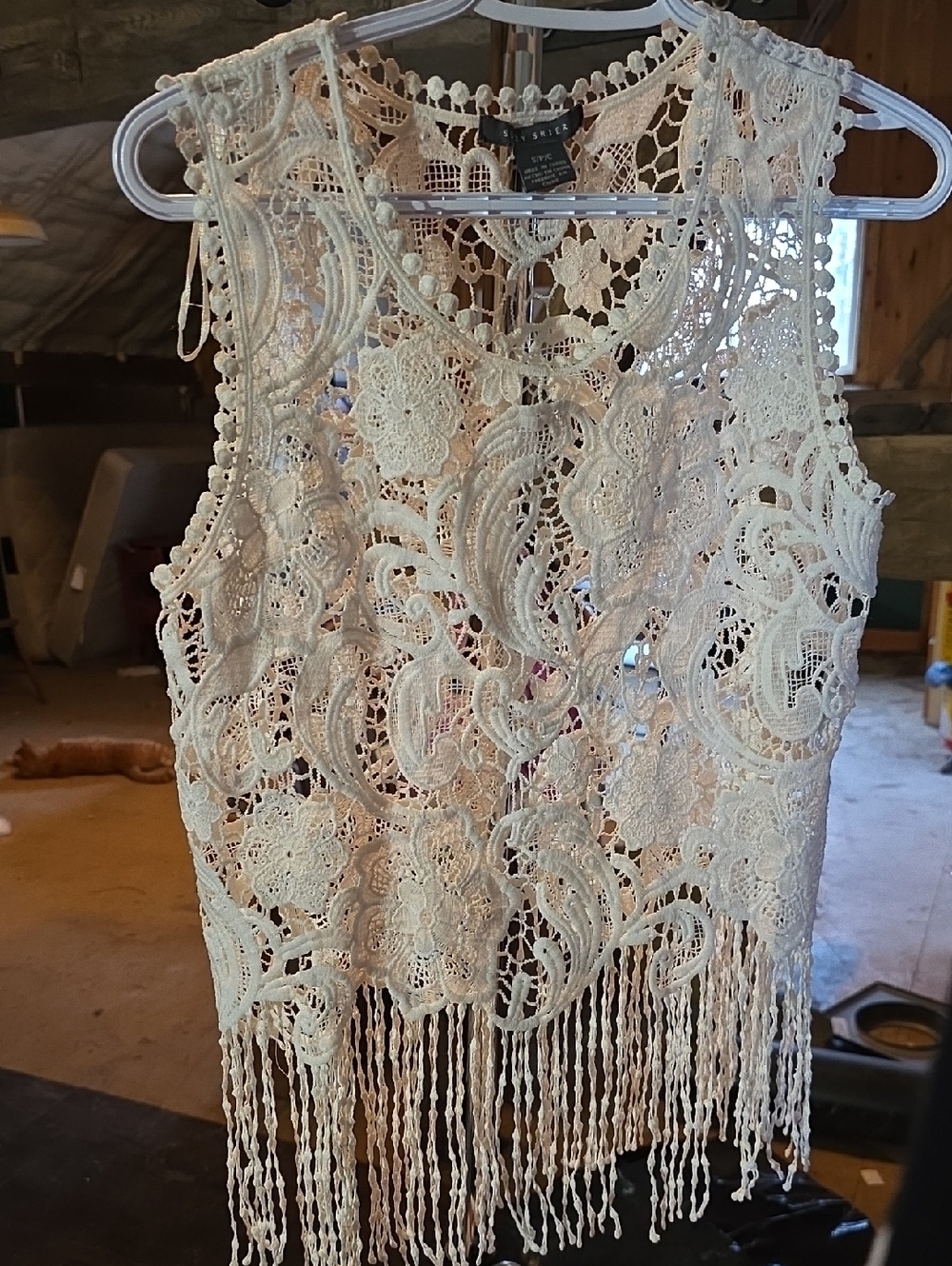 Cream Crochet Fringe Tank Top